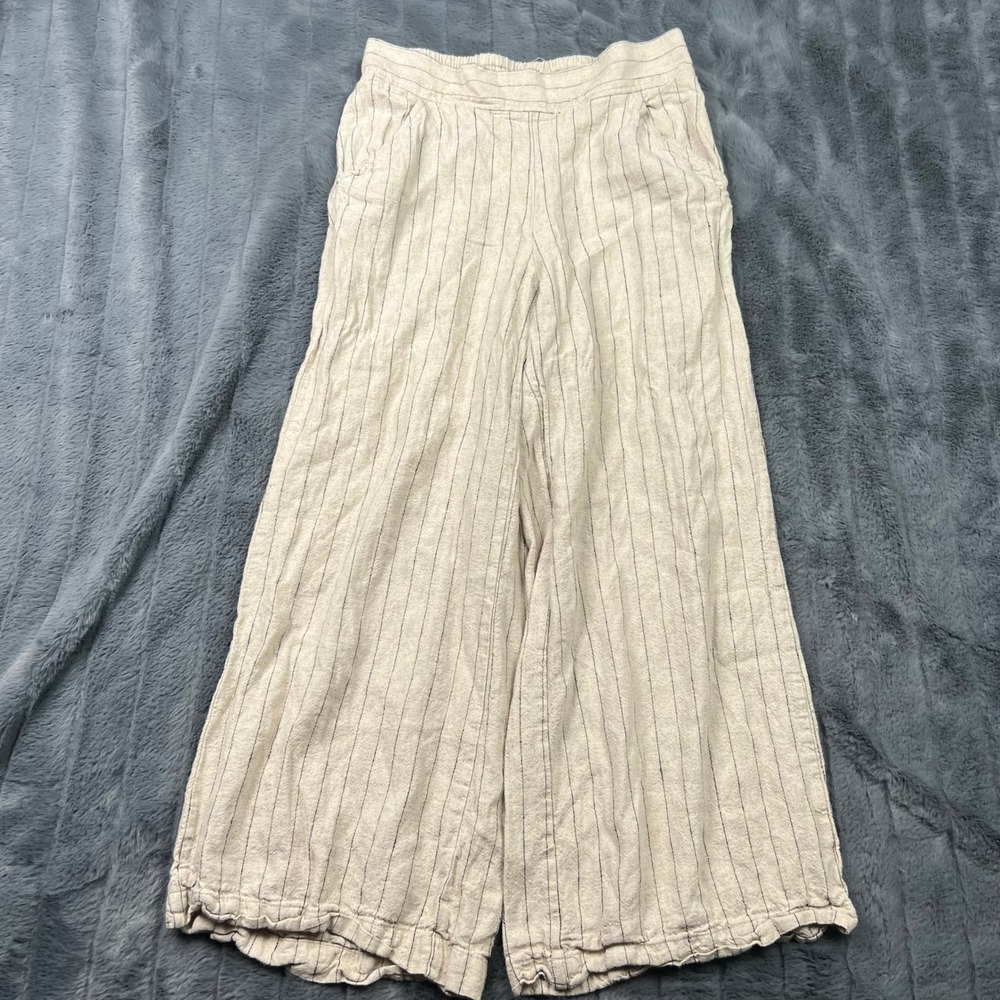 Max Studio London Linen Blend Wide Leg Pinstripe Pants Beige Black 4703L04S